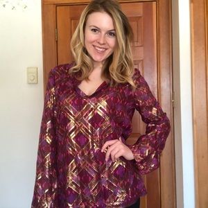 Tory Burch Maroon and Gold Tunic
